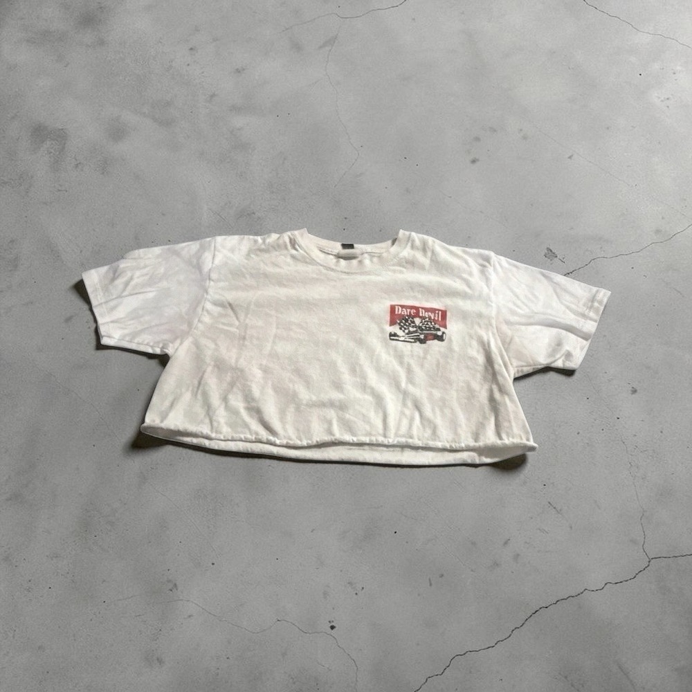 Vintage Windsor M White Cotton Crew Neck Short Sleeve Cropped Dare Devil Tee